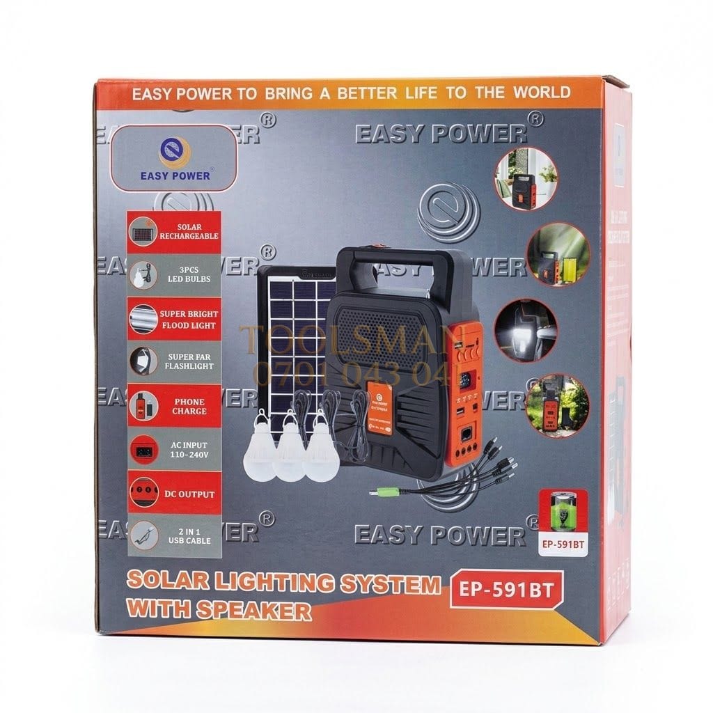 generic Solar Lighting System FM, USB, Bluetooth Speaker.Reachargeable Easy Power EP-591BT — solar lighting kits, available in Nairobi