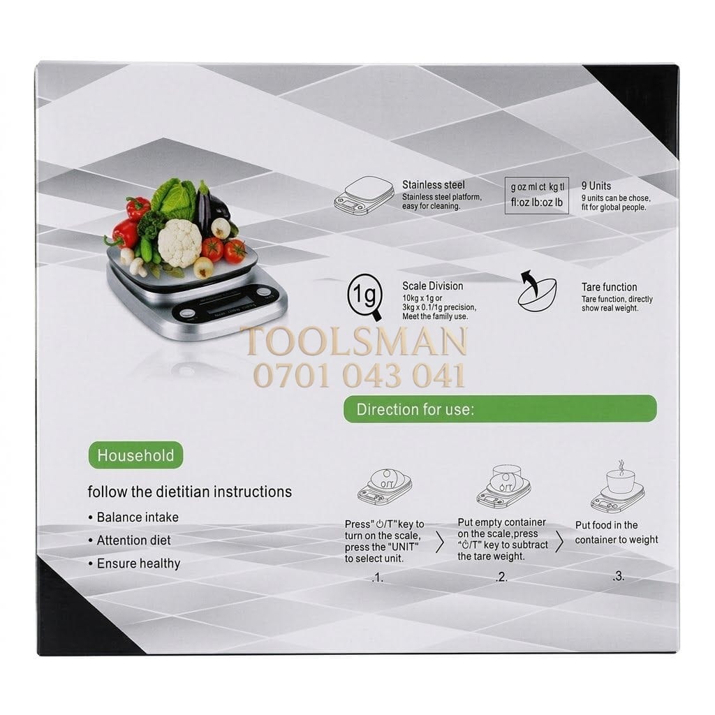 generic 10kg Stainless Steel Digital Kitchen Scale - Precision Food Weighing — weighing scales, available in Nairobi