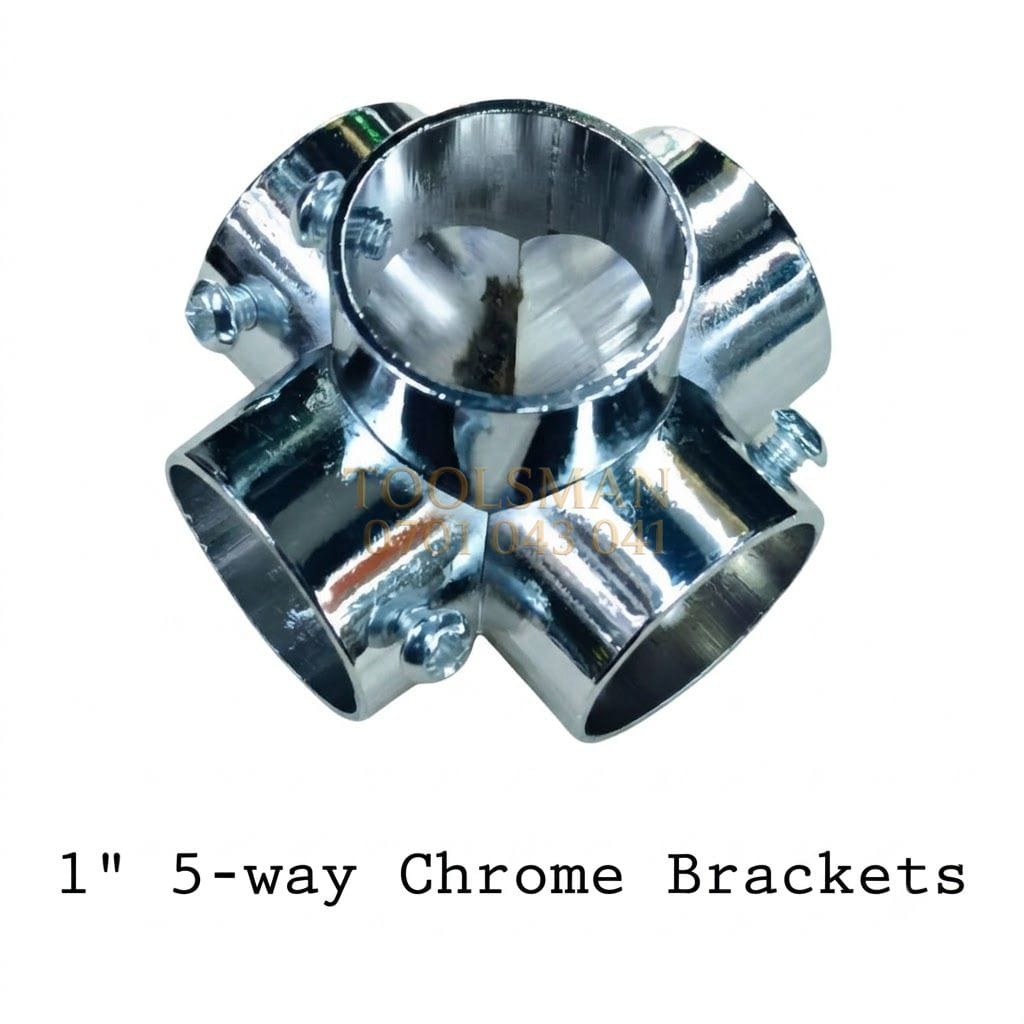 1-inch 5-way chrome pipe connector for tube shelving frames