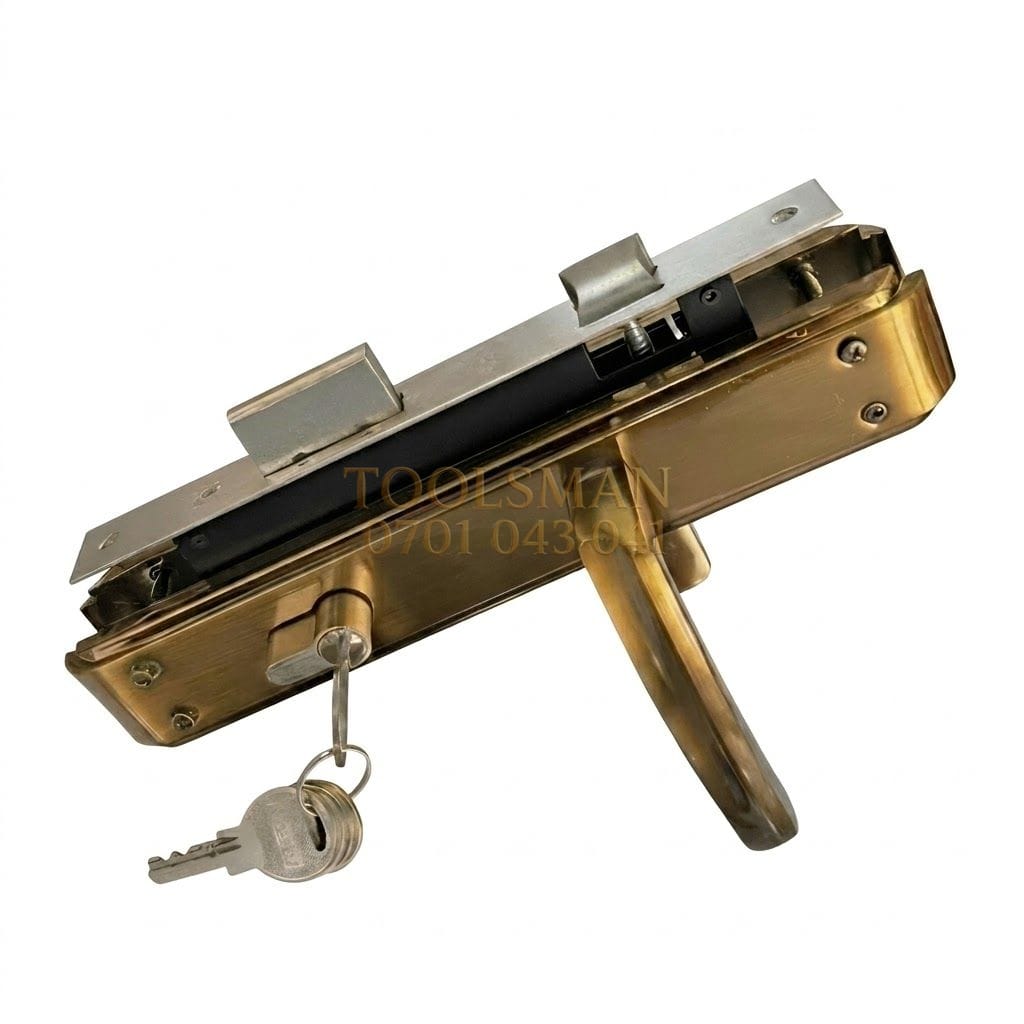 Antique brass cylinder door lock set with handles and keys