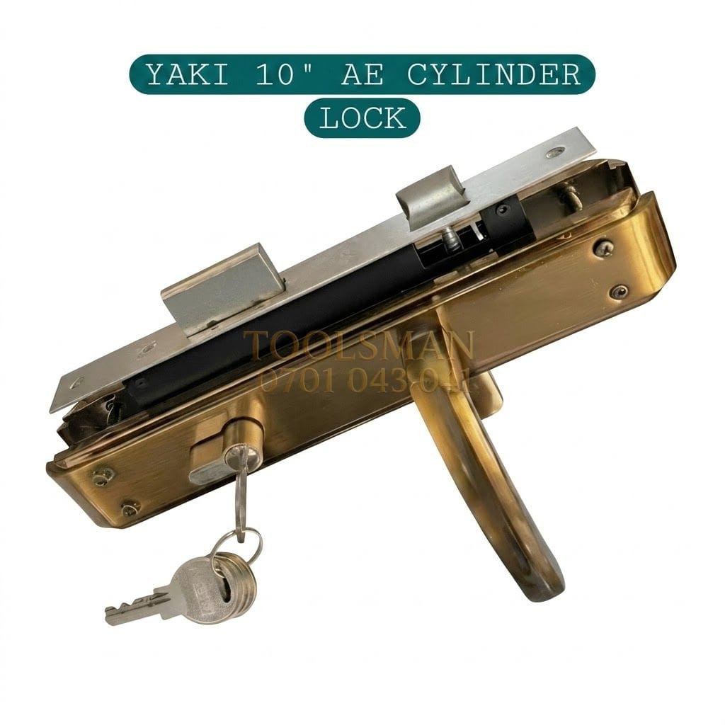 Antique brass cylinder door lock set with handles and keys